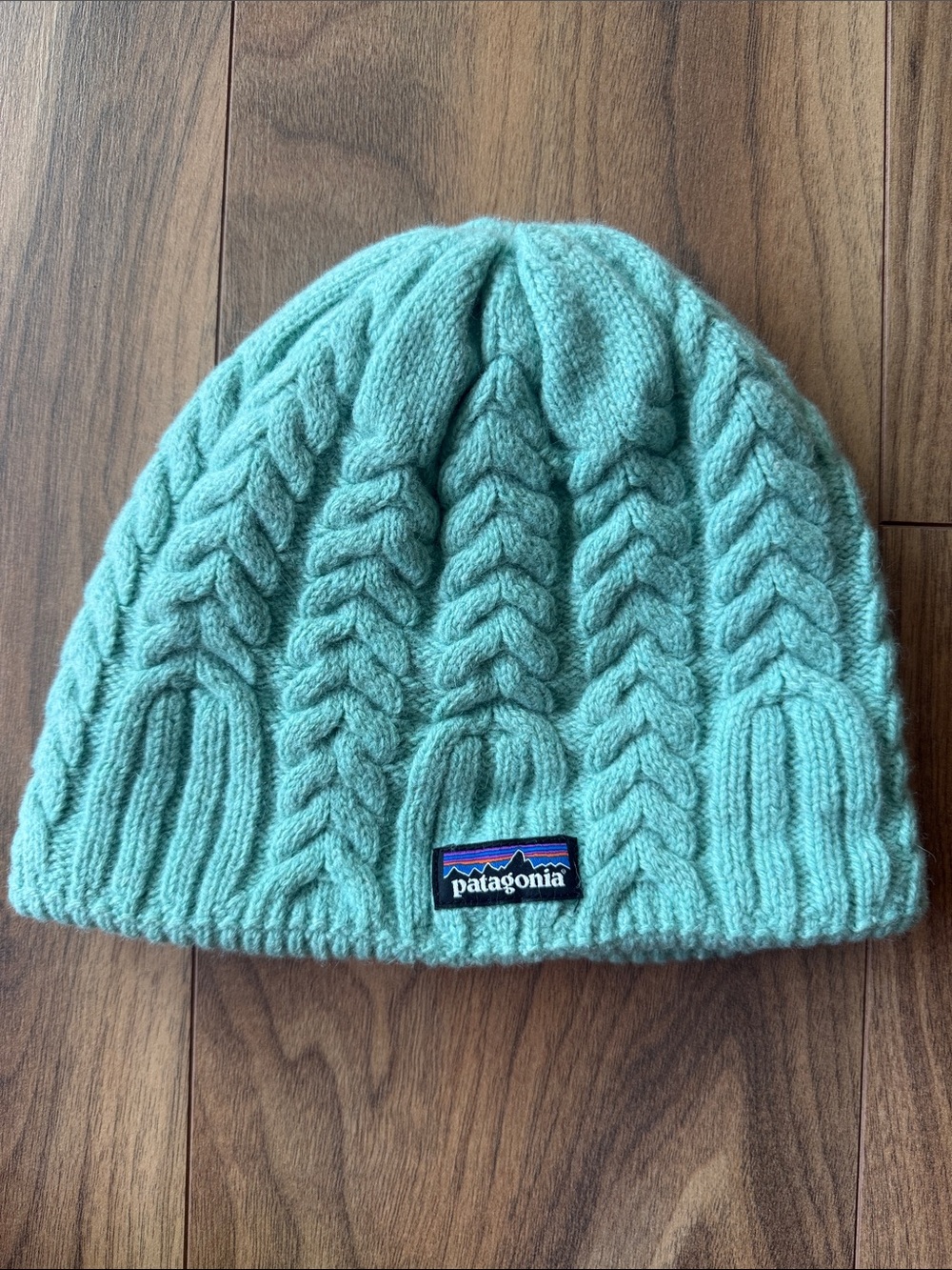 Patagonia Mint Green Cable-Knit Beanie